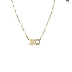 Zoe chicco XO necklace 14k yellow gold white pave diamonds